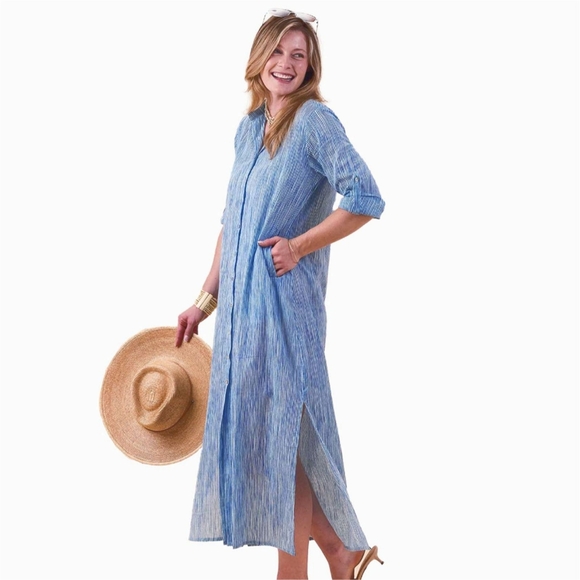 Rock Flower Paper Dresses & Skirts - Rock Flower Paper Suri Navy Recycled Cotton Shirt Long Dress